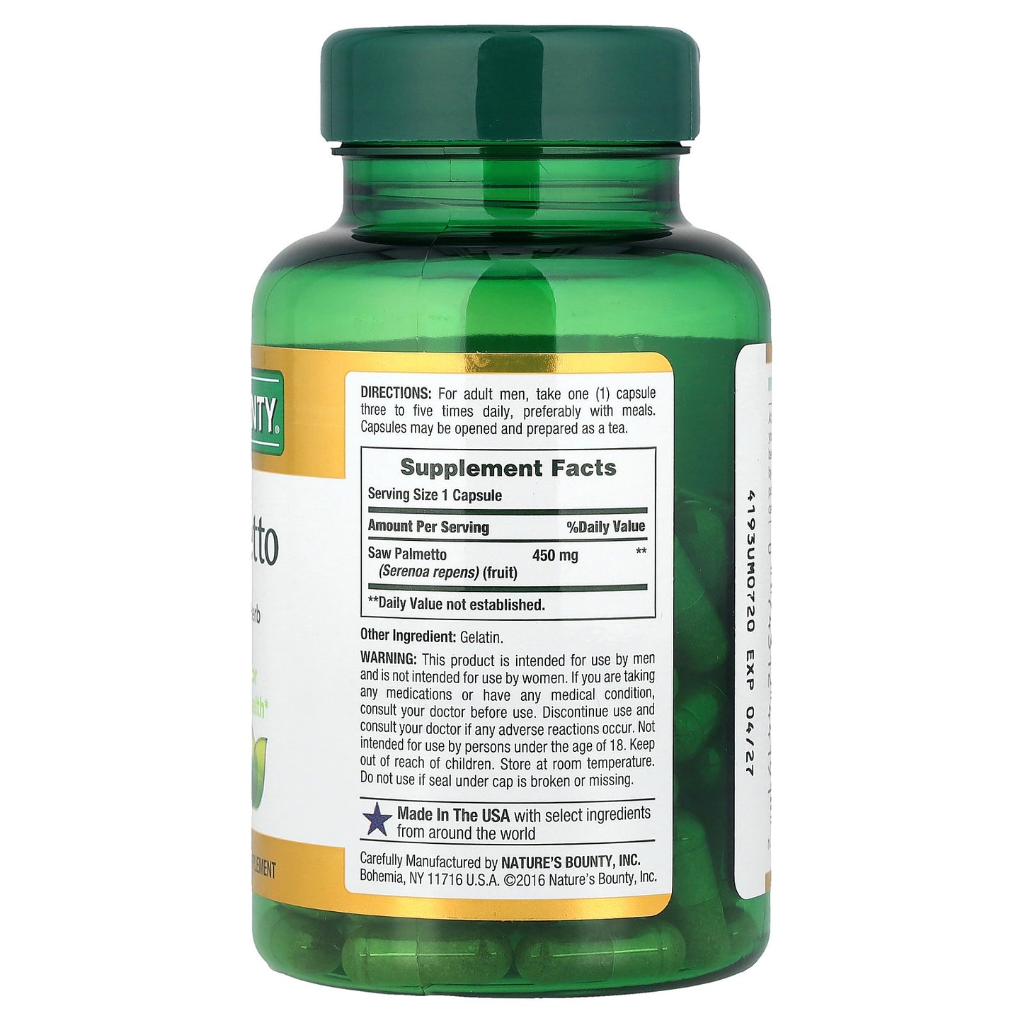 Nature's Bounty, Saw Palmetto, 450 mg, 100 Capsules