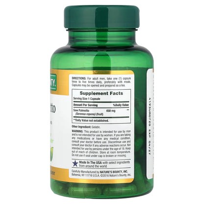 Nature's Bounty, Saw Palmetto, 450 mg, 100 Capsules