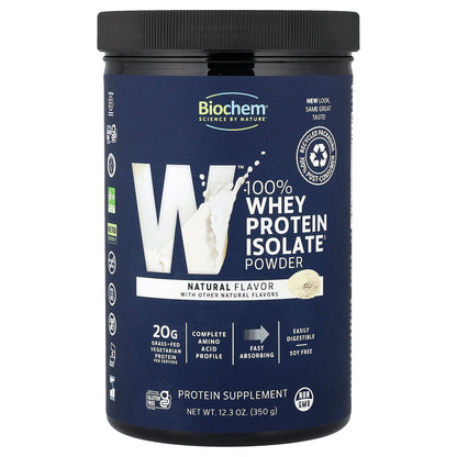 Biochem, 100% Whey Protein Isolate Powder, Natural, 12.3 oz (350 g)