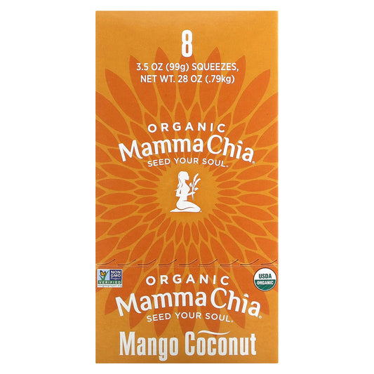 Mamma Chia, Organic Chia Squeeze, Vitality Snack, Mango Coconut, 8 Squeezes, 3.5 oz (99 g) Each