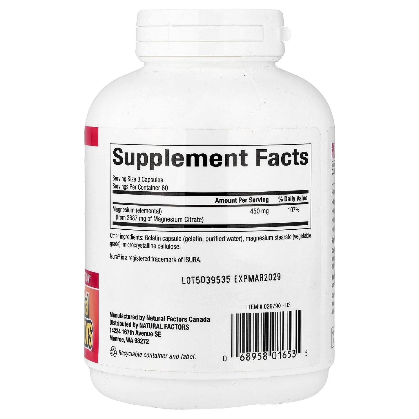 Natural Factors, Magnesium Citrate, 180 Capsules (150 mg Per capsule)