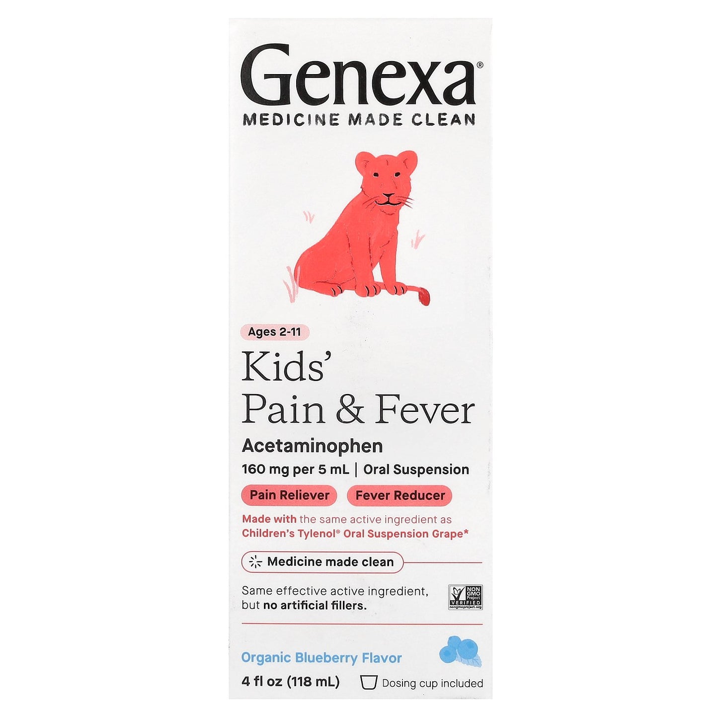 Genexa, Kids' Pain & Fever, Ages 2-11, Organic Blueberry, 4 fl oz (118 ml)