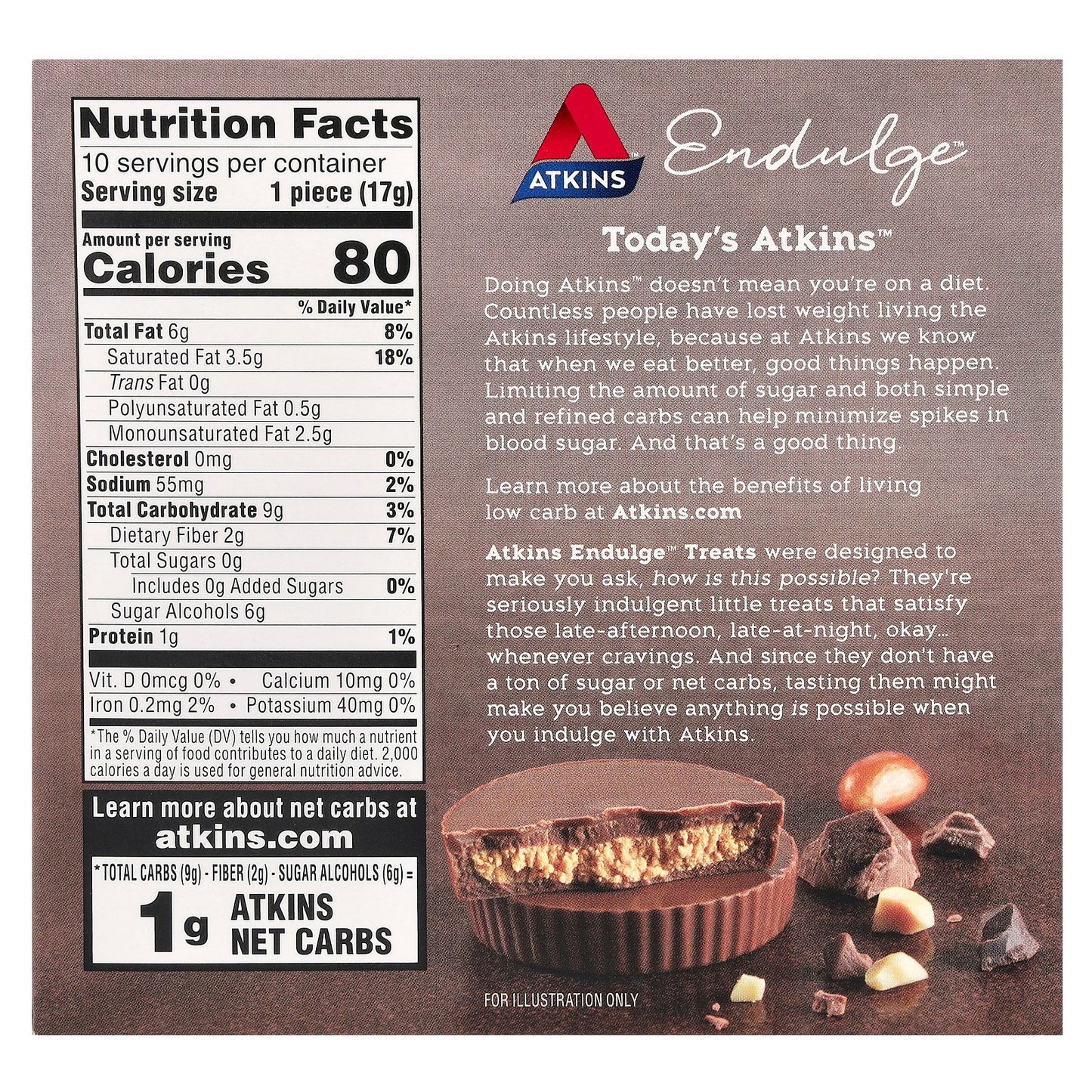 Atkins, Endulge™, Peanut Butter Cups, 10 Cups, 0.6 oz (17 g) Each