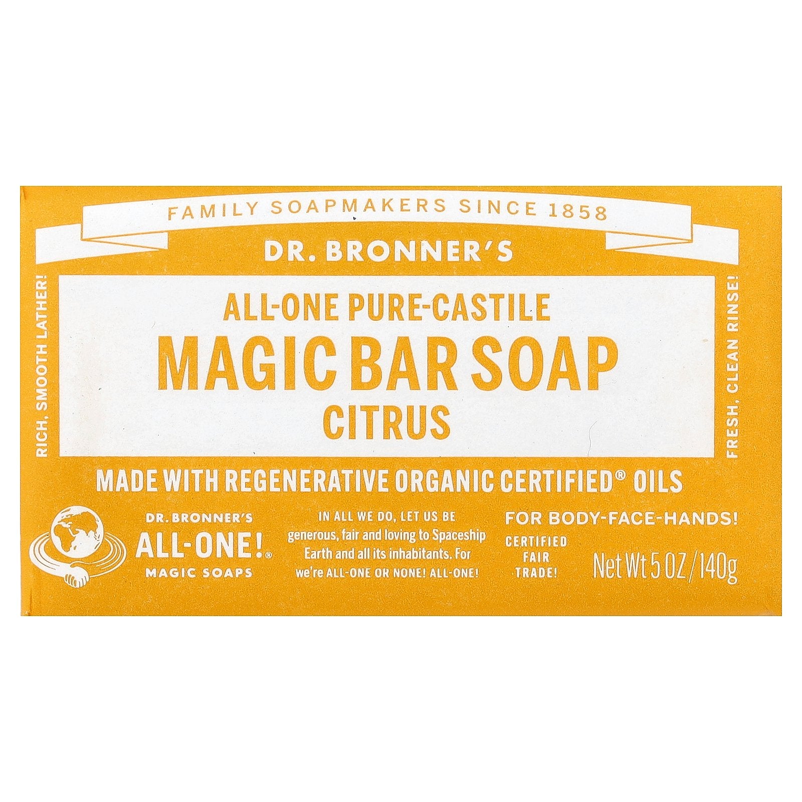 Dr. Bronner's, All-One Pure-Castile Magic Bar Soap, Citrus, 5 oz (140 g)