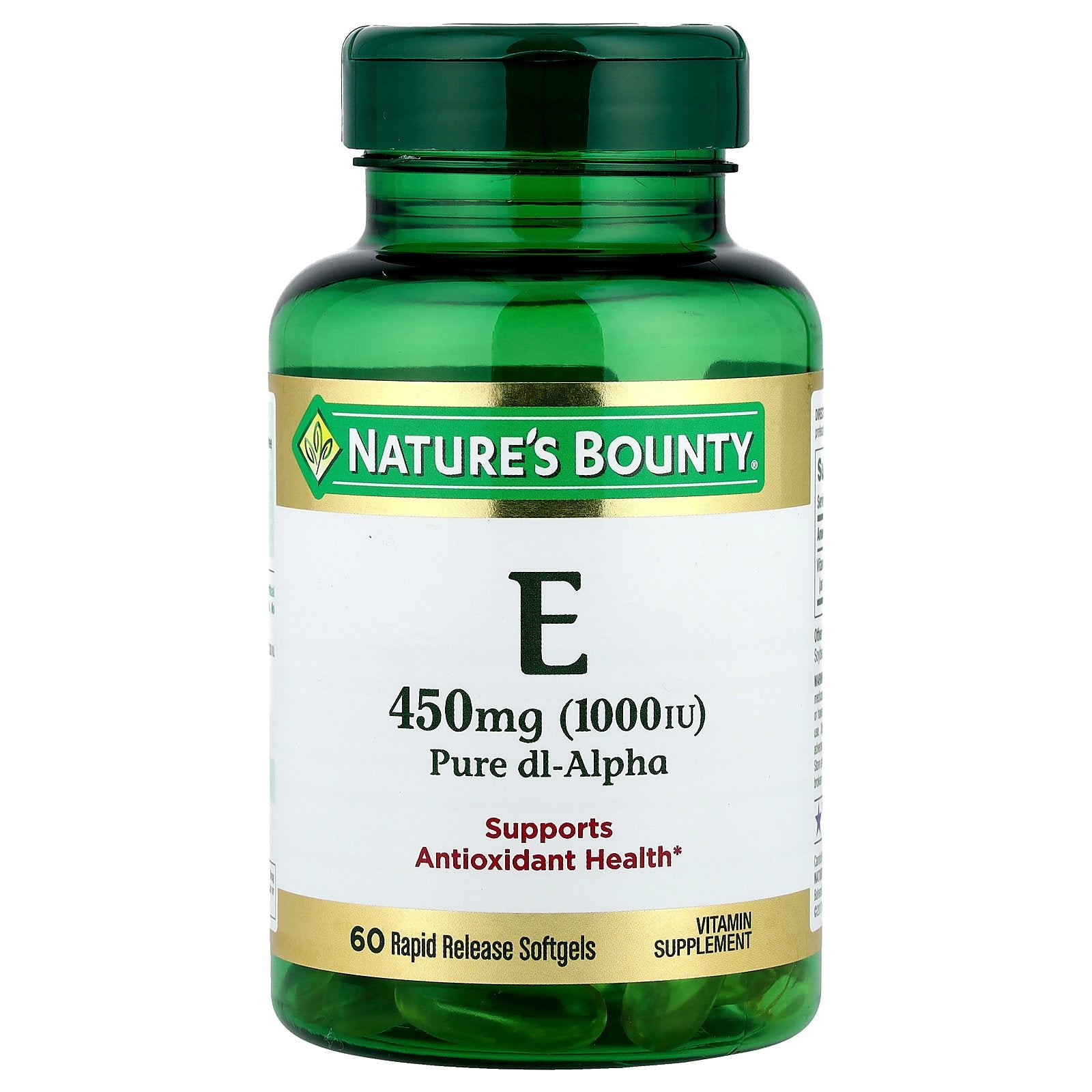 Nature's Bounty, Vitamin E, Pure Dl-Alpha, 450 mg (1,000 IU), 60 Rapid Release Softgels