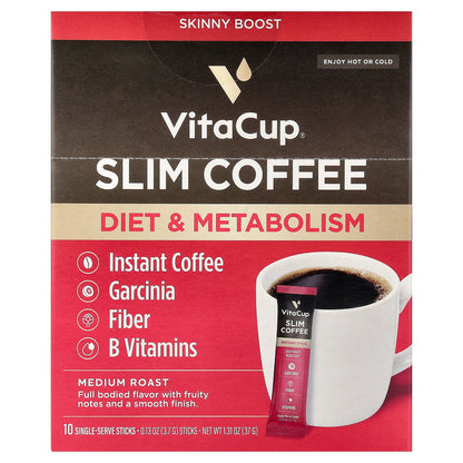 VitaCup, Slim Instant Coffee, Medium Roast, 10 Single-Serve Sticks, 0.13 oz (3.7 g) Each