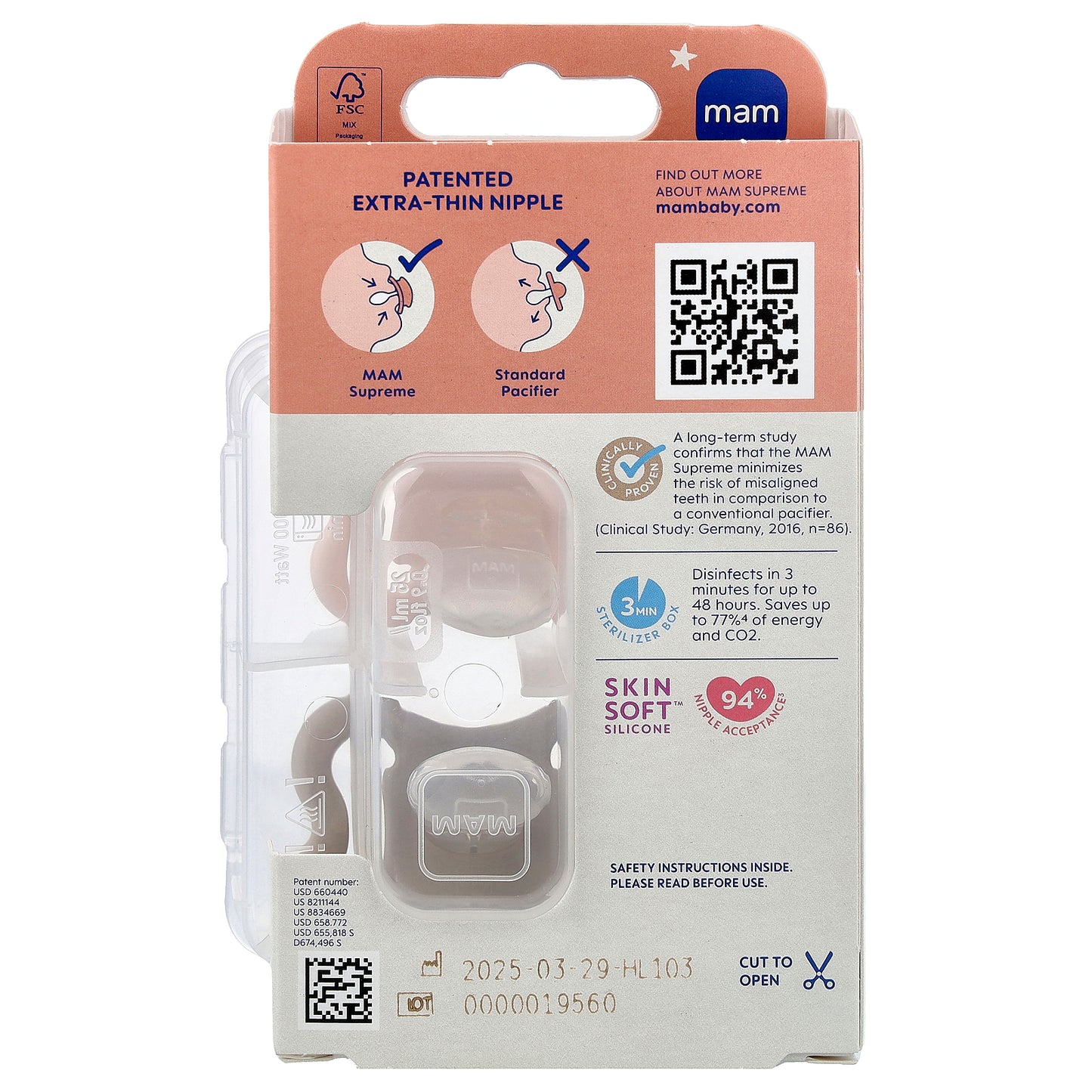 MAM, Supreme Night Pacifier, 0-6 Months, Pink & Grey , 2 Count