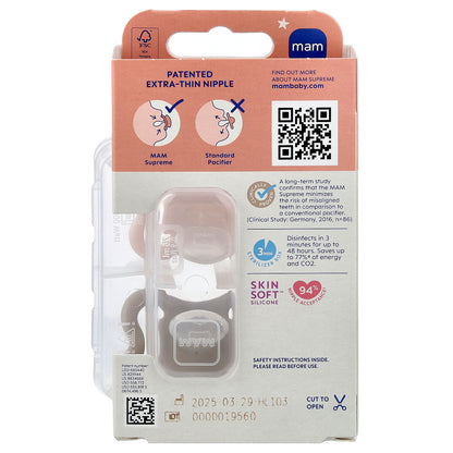 MAM, Supreme Night Pacifier, 0-6 Months, Pink & Grey , 2 Count