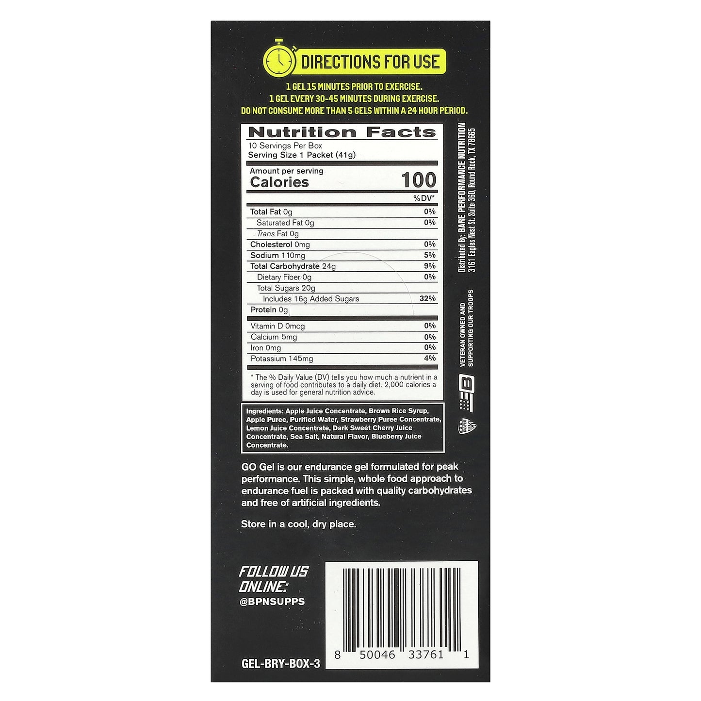 BPN, Go Gel, Endurance Gel, Mixed Berry, 10 Packets, 1.45 oz (41 g) Each