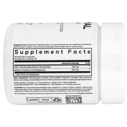 Codeage, Eternal, Liposomal NAD+, 60 Vegetable Capsules