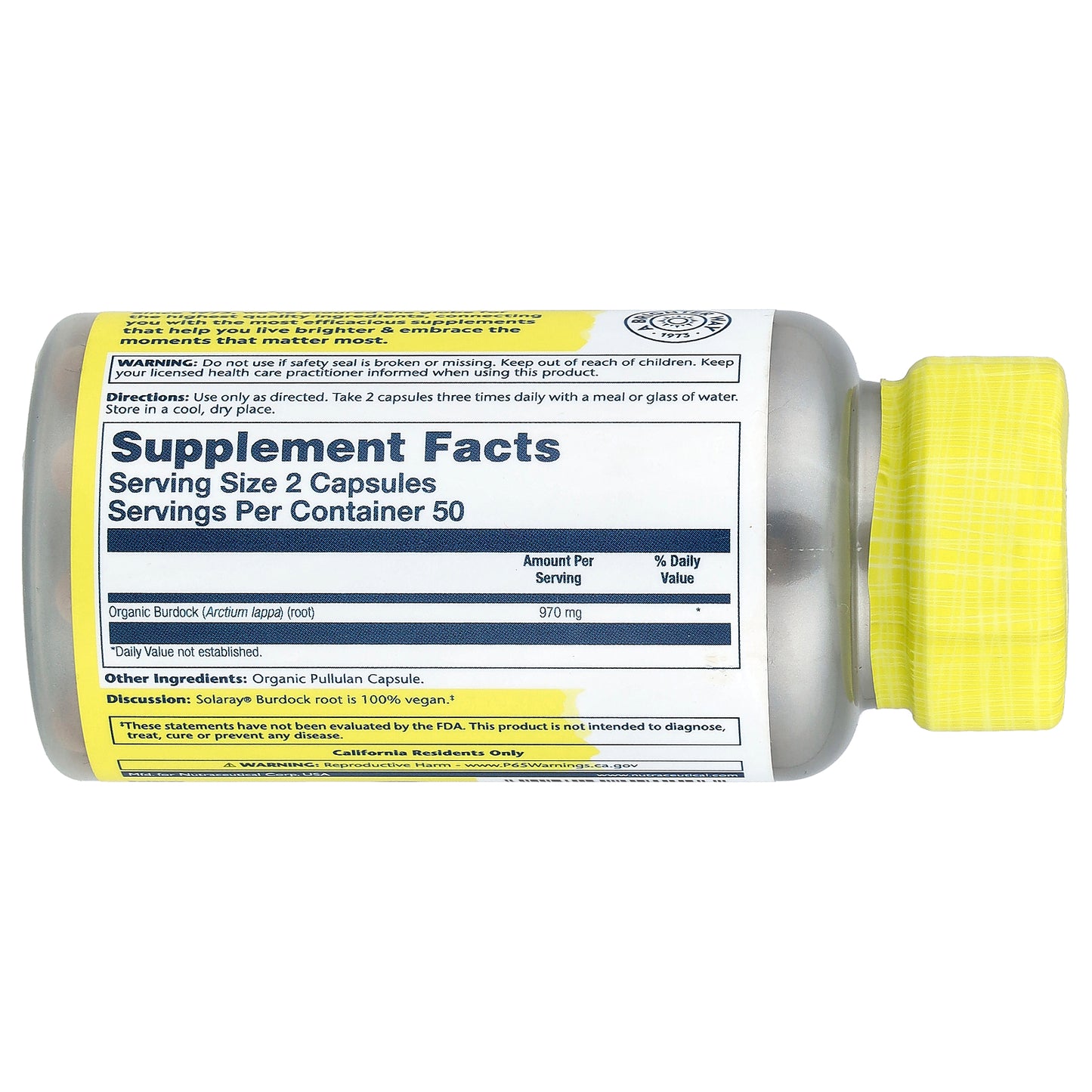 Solaray, Organic Burdock, 100 Organic Capsules (485 mg per Capsule)