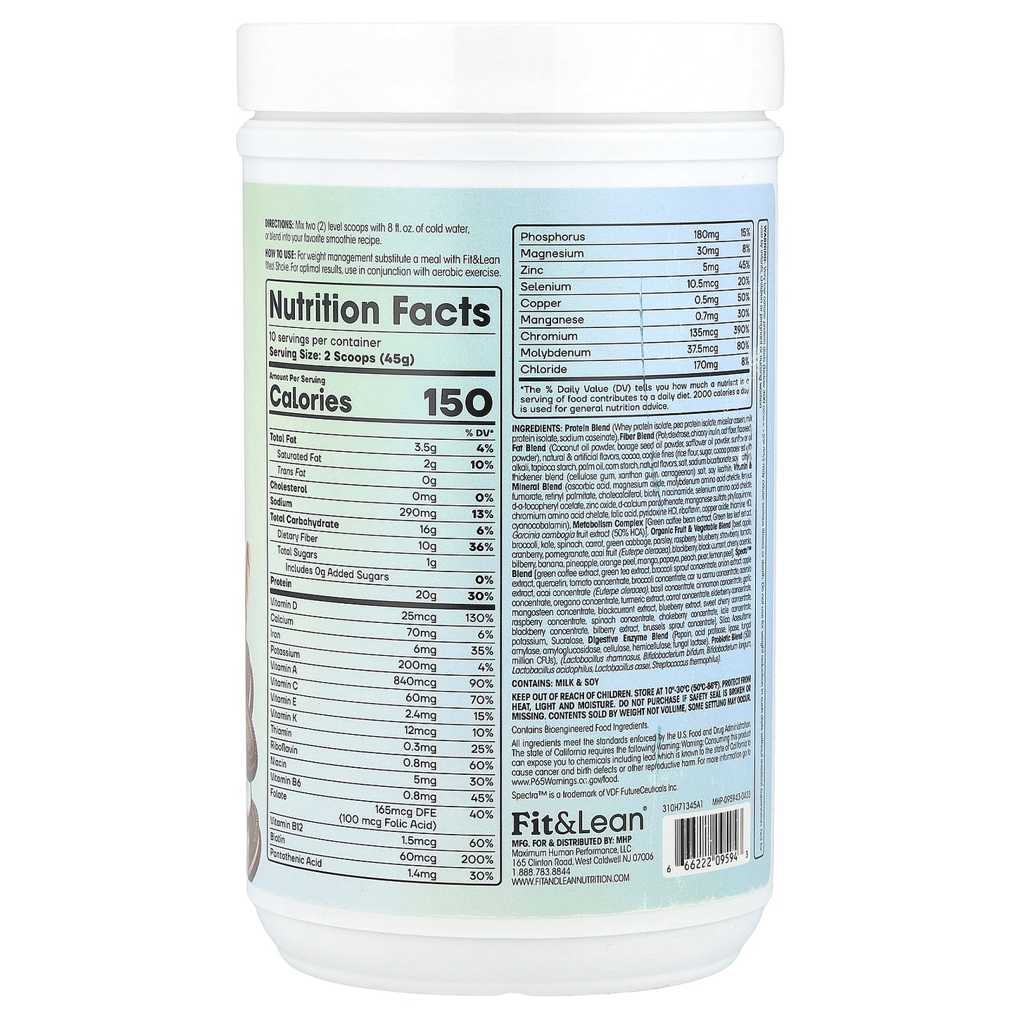 Fit & Lean, Meal Shake, Complete Fitness Nutrition, Cookies & Cream, 1 lb (450 g)