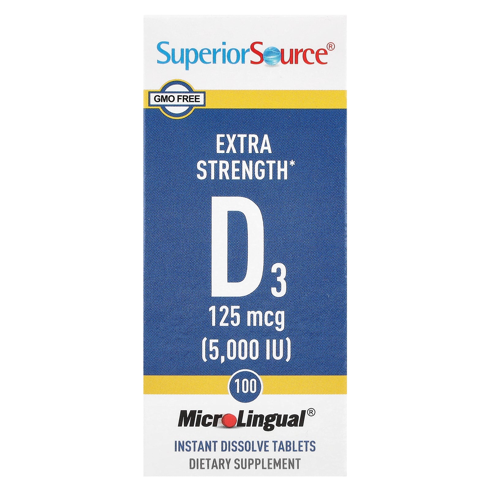 Superior Source, D3, 125 mcg (5,000 IU), 100 MicroLingual® Instant Dissolve Tablets