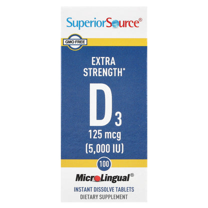 Superior Source, D3, 125 mcg (5,000 IU), 100 MicroLingual® Instant Dissolve Tablets