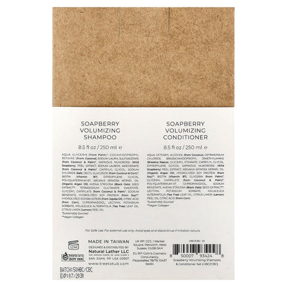 Tree To Tub, Soapberry, Volumizing Shampoo & Conditioner Set, For Fine & Flat Hair, Sicilian Lemon & Tea Tree, 2 Piece Set, 8.5 fl oz (250 ml) Each