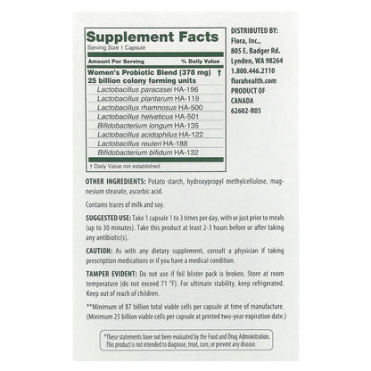 Flora, Women's Care Probiotic, 87 Billion CFU, 30 Vegetarian Capsules