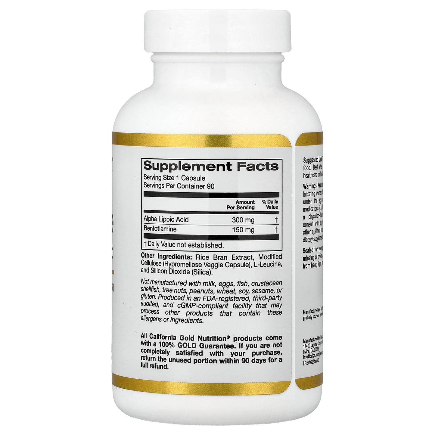 California Gold Nutrition, Benfotiamine + Alpha Lipoic Acid and L-Leucine, 90 Veggie Capsules