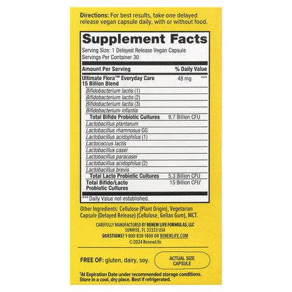 Renew Life, Ultimate Flora™, Probiotic, 15 Billion CFU, 30 Delayed Release Vegan Capsules