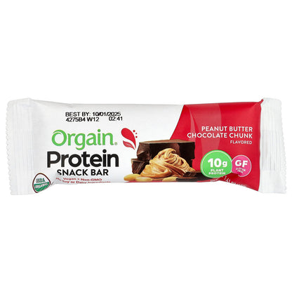 Orgain, Organic Plant-Based Protein Snack Bar, Peanut Butter Chocolate Chunk, 12 Bars, 1.41 oz (40 g) Each