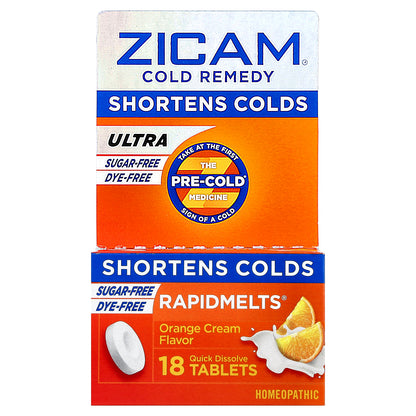 Zicam, Ultra Cold Remedy, RapidMelts®, Orange Cream, 18 Quick Dissolve Tablets