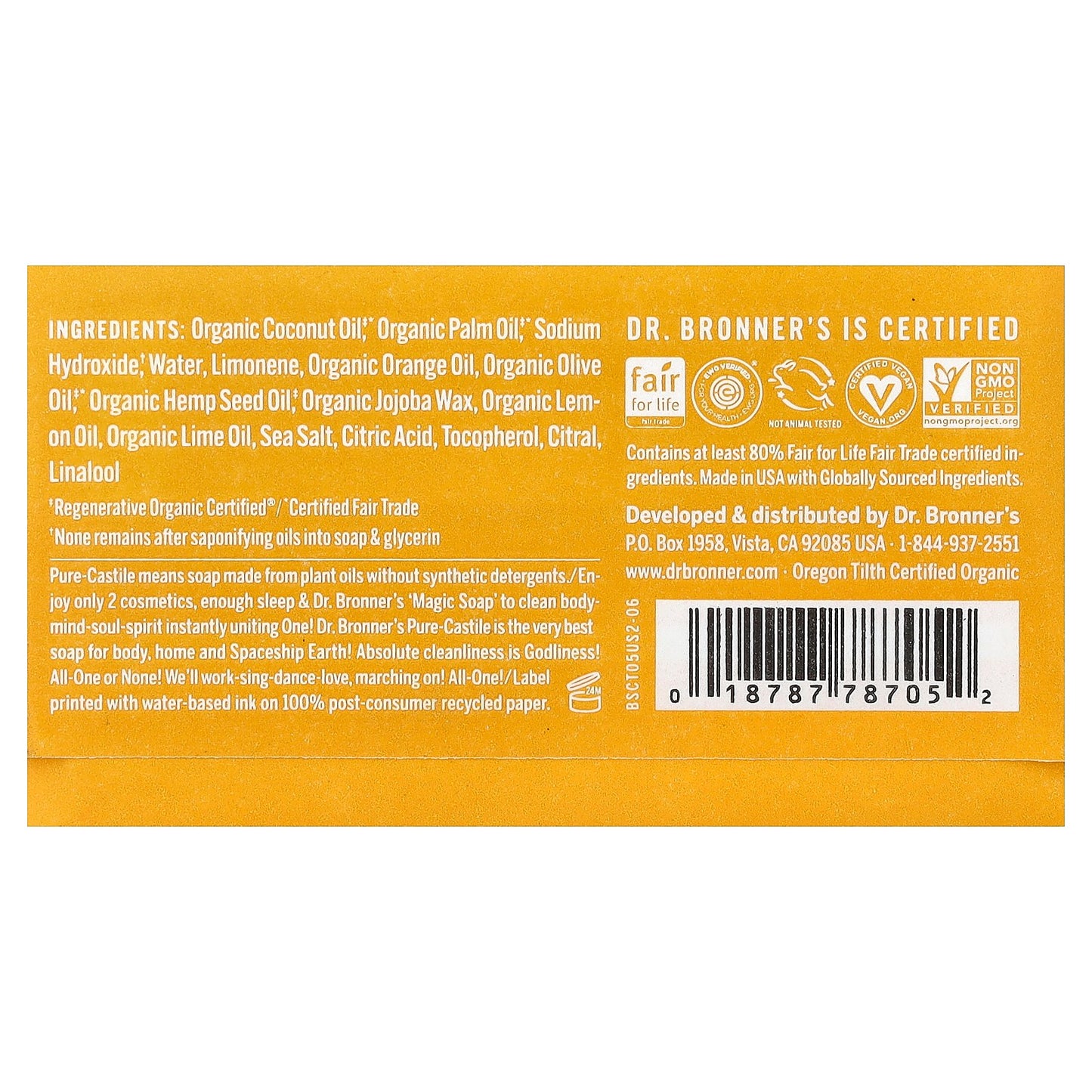 Dr. Bronner's, All-One Pure-Castile Magic Bar Soap, Citrus, 5 oz (140 g)