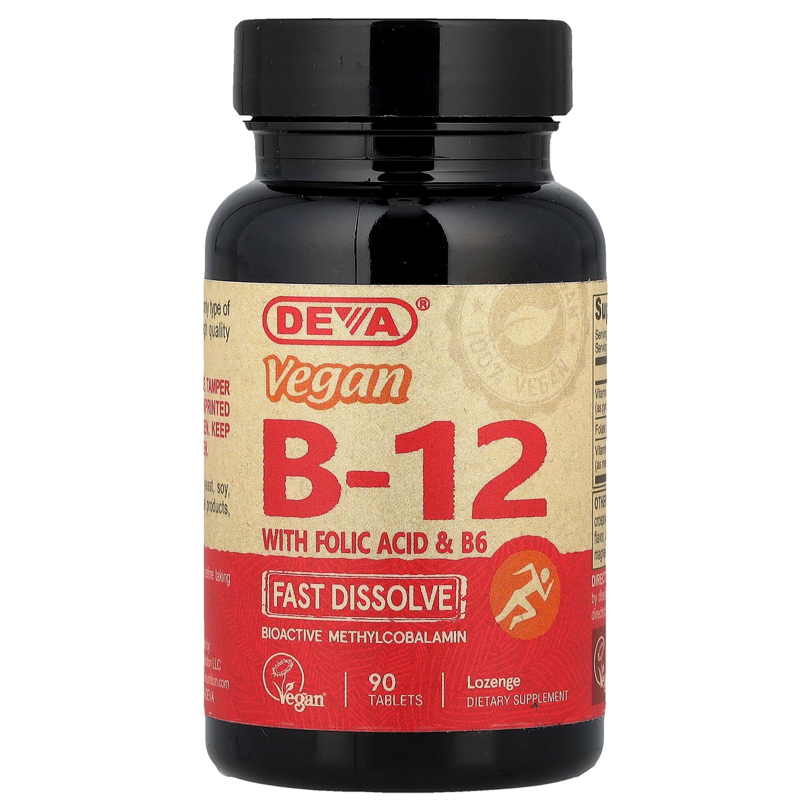 Deva, Vegan B12 with Folic Acid & B6, Fast-Dissolve, 90 Tablets