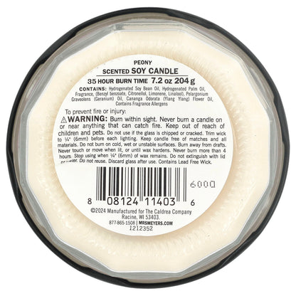 Mrs. Meyers Clean Day, Scented Soy Candle, Peony, 7.2 oz (204 g)