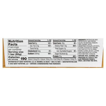 Quest Nutrition, Protein Bar, Chocolate Chip Cookie Dough, 4 Bars, 2.12 oz (60 g) Each