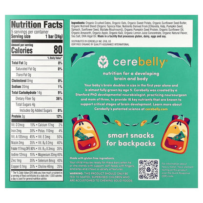 Cerebelly, Smart Bars, Organic Toddler Bars, Apple Kale, 5 Bars, 0.84 oz (24 g) Each