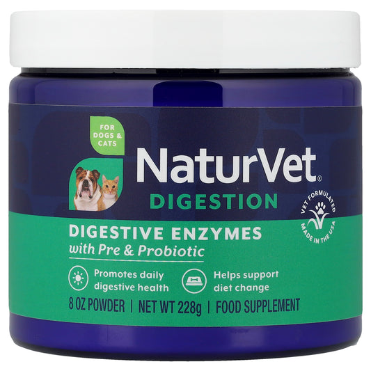 NaturVet, Digestive Enzymes With Pre & Probiotic, For Dogs & Cats, 8 oz (228 g)
