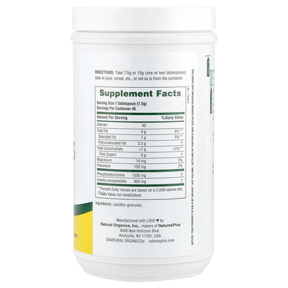 NaturesPlus, Natural Soy Lecithin Granules, 0.74 lb (337.5 g)