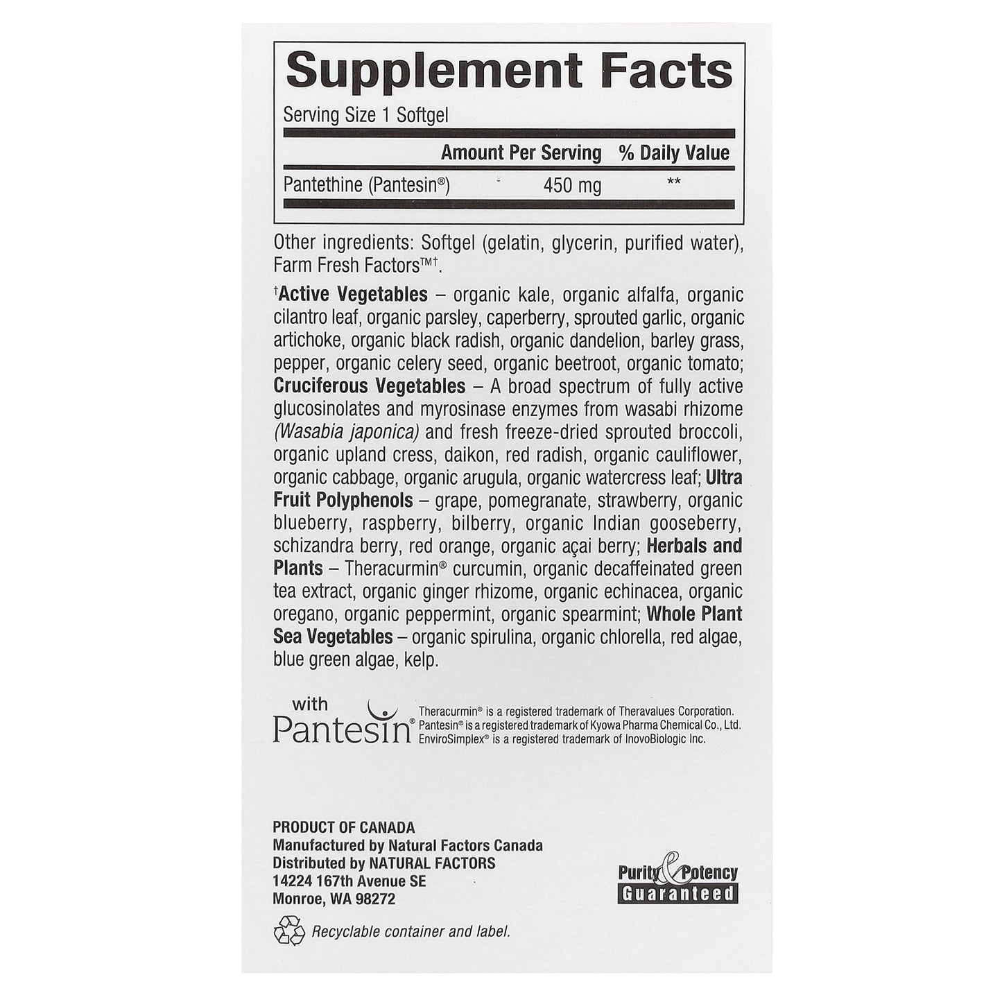 Natural Factors, BioCoenzymated, B5, Pantethine, 450 mg, 60 Softgels