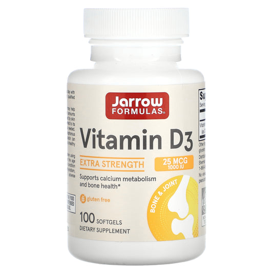 Jarrow Formulas, Vitamin D3, Extra Strength, 25 mcg (1,000 IU), 100 Softgels