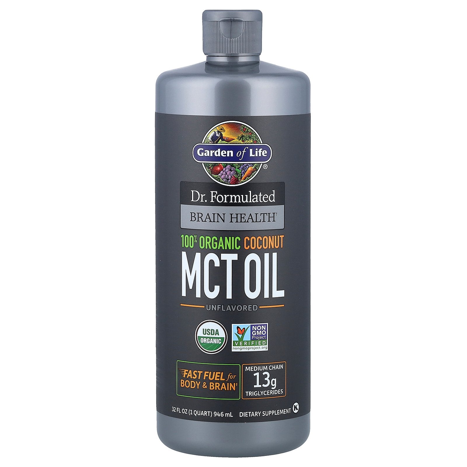 Garden of Life, Dr. Formulated Brain Health, 100% Organic Coconut MCT Oil, Unflavored, 32 fl oz (946 ml)