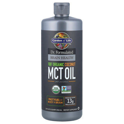 Garden of Life, Dr. Formulated Brain Health, 100% Organic Coconut MCT Oil, Unflavored, 32 fl oz (946 ml)