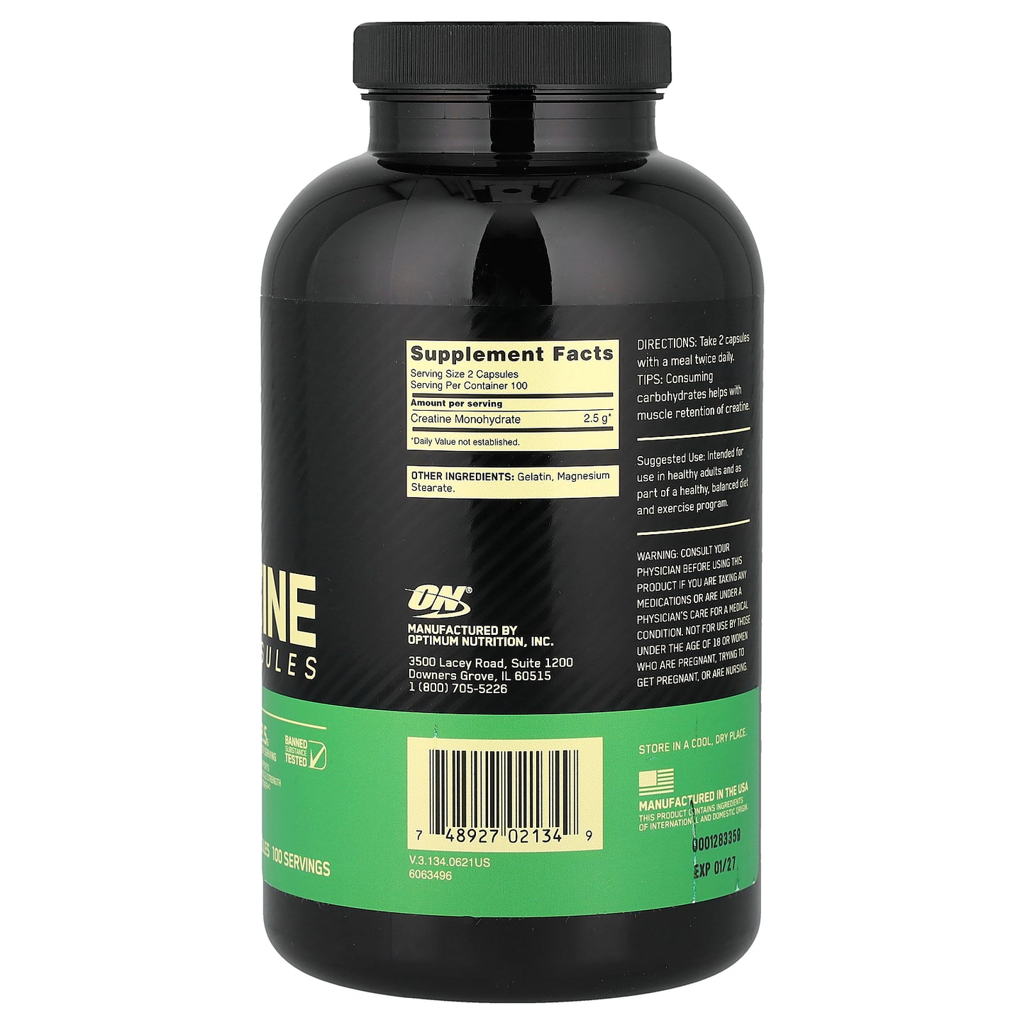 Optimum Nutrition, Micronized Creatine Capsules, 200 Capsules (1.25 g per Capsule )