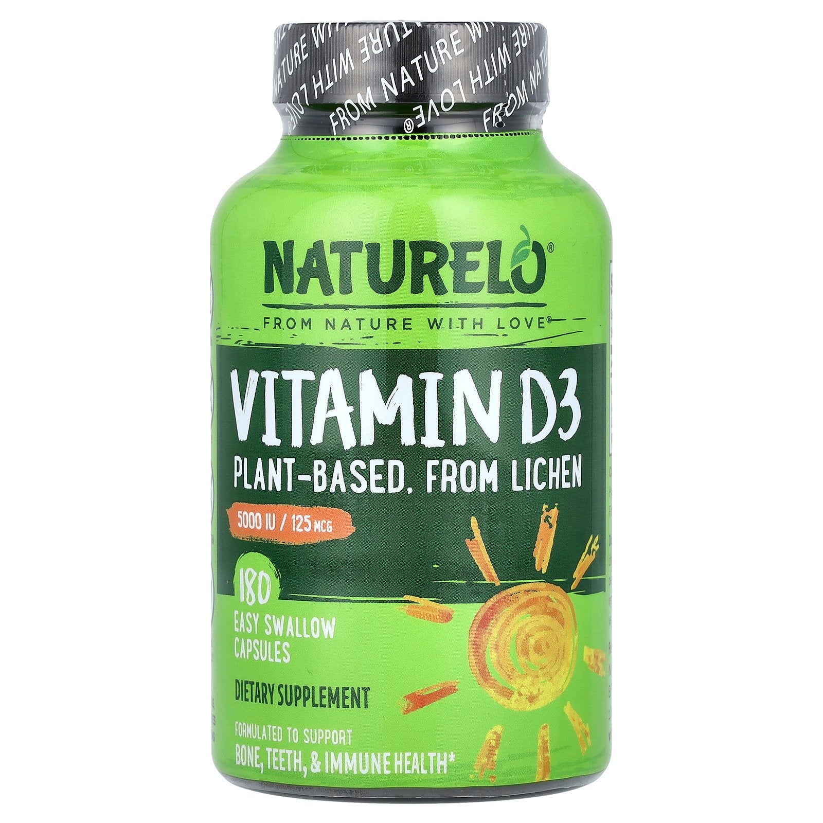 NATURELO, Vitamin D3, 125 mcg (5,000 IU), 180 Easy Swallow Capsules