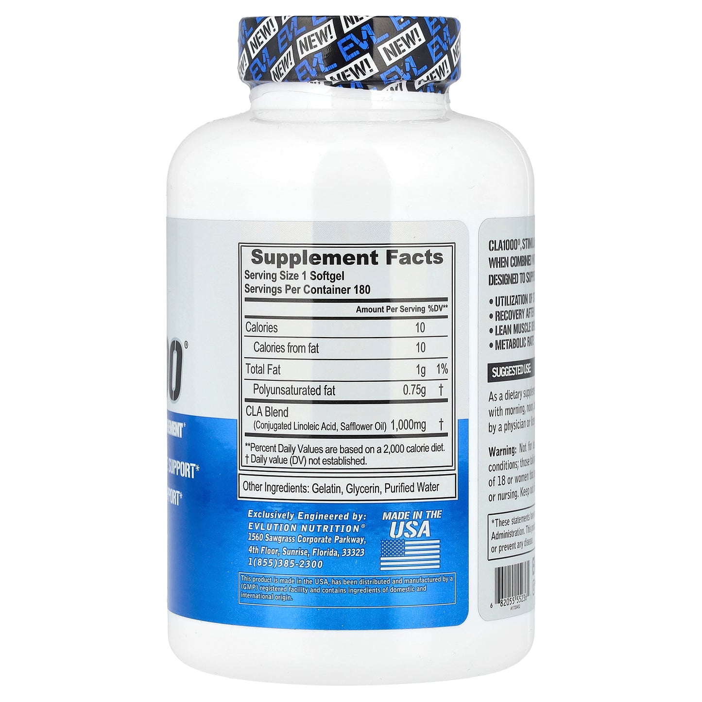 EVLution Nutrition, CLA1000®, Stimulant Free Weight Management, 180 Softgels (1,000 mg per Softgel)