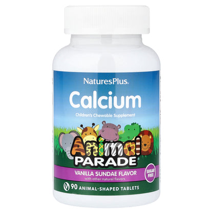 NaturesPlus, Animal Parade®, Calcium Children’s Chewable Supplement, Vanilla Sundae, 90 Animal-Shaped Tablets