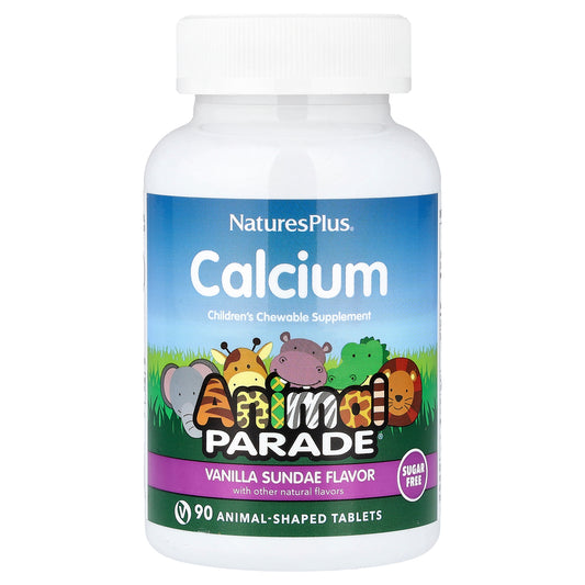 NaturesPlus, Animal Parade®, Calcium Children’s Chewable Supplement, Vanilla Sundae, 90 Animal-Shaped Tablets