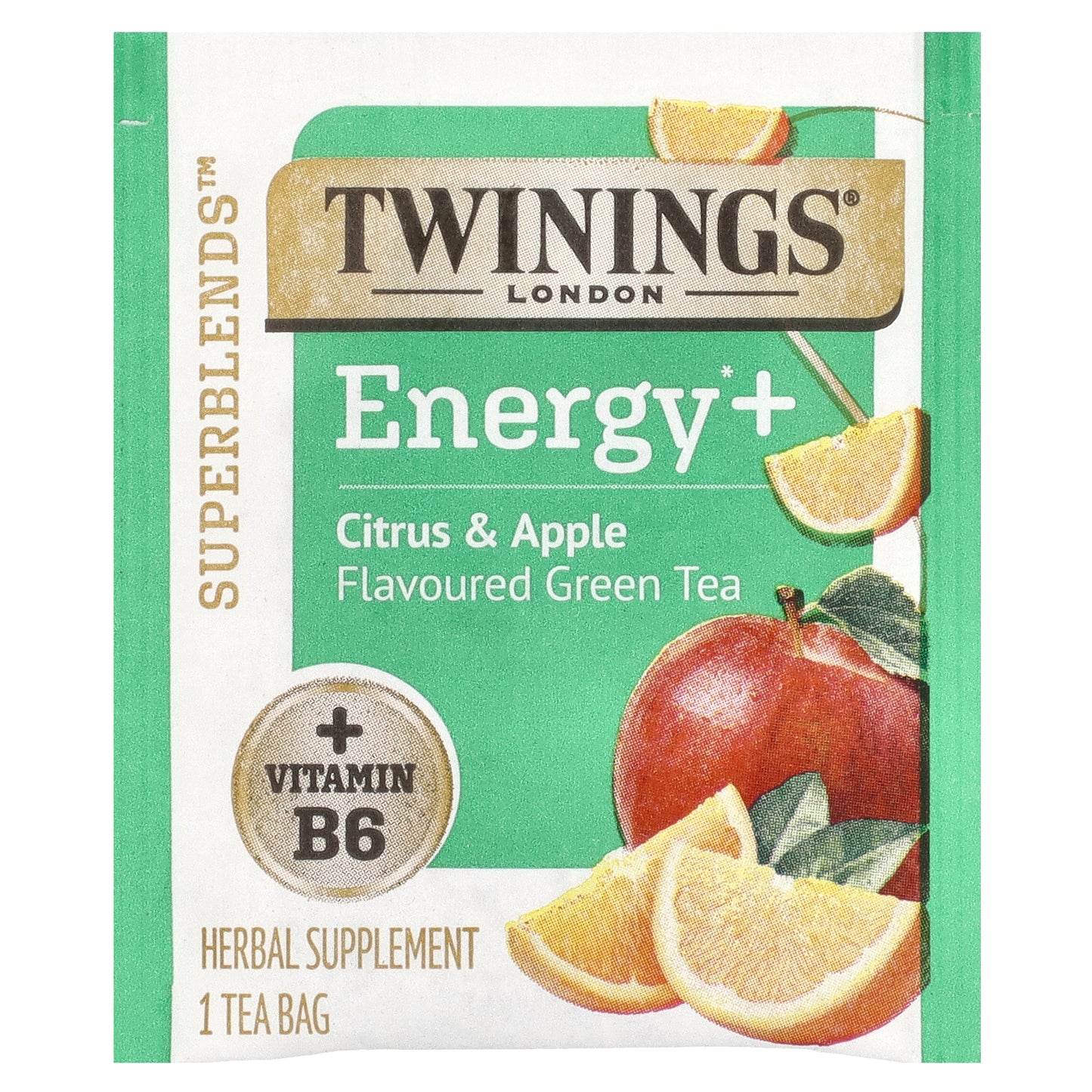 Twinings, Superblends™, Energy+ Green Tea, Citrus & Apple, 16 Tea Bags, 1.02 oz (29 g)