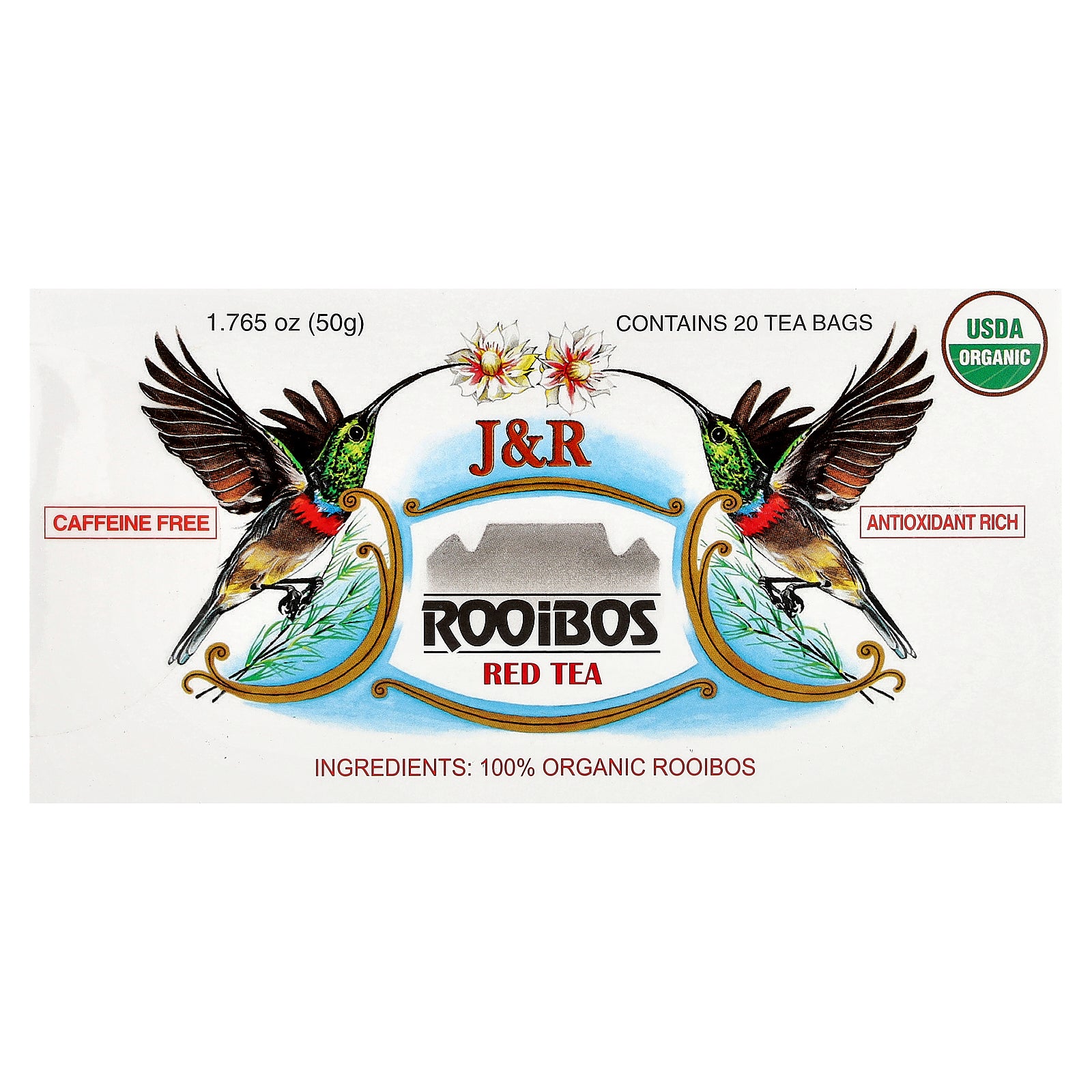 J&R Port Trading, Rooibos Red Tea, Caffeine Free, 20 Tea Bags, 1.765 oz (50 g)