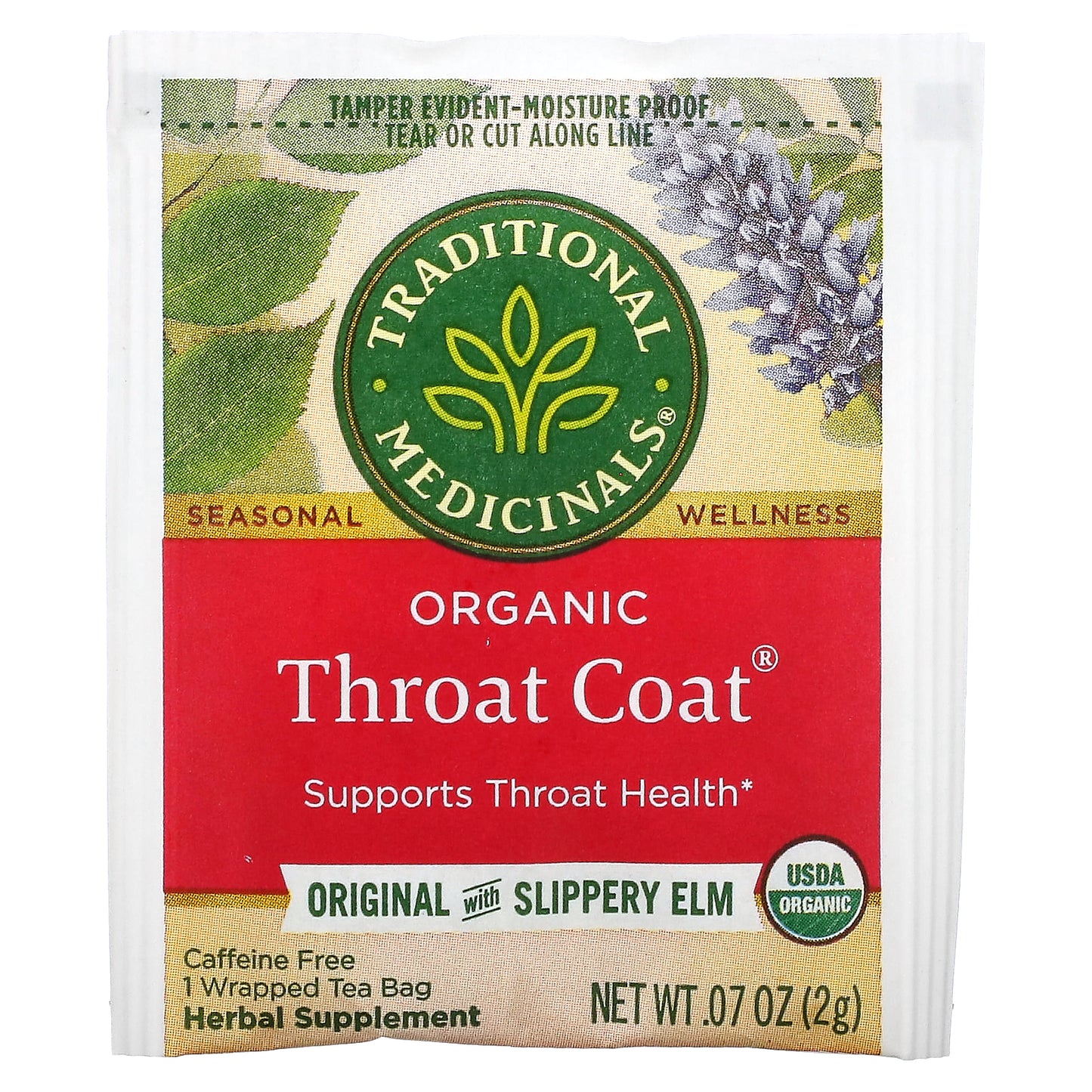 Traditional Medicinals, Organic Throat Coat, Original with Slippery Elm, Caffeine Free, 16 Wrapped Tea Bags, 1.13 oz (32 g)