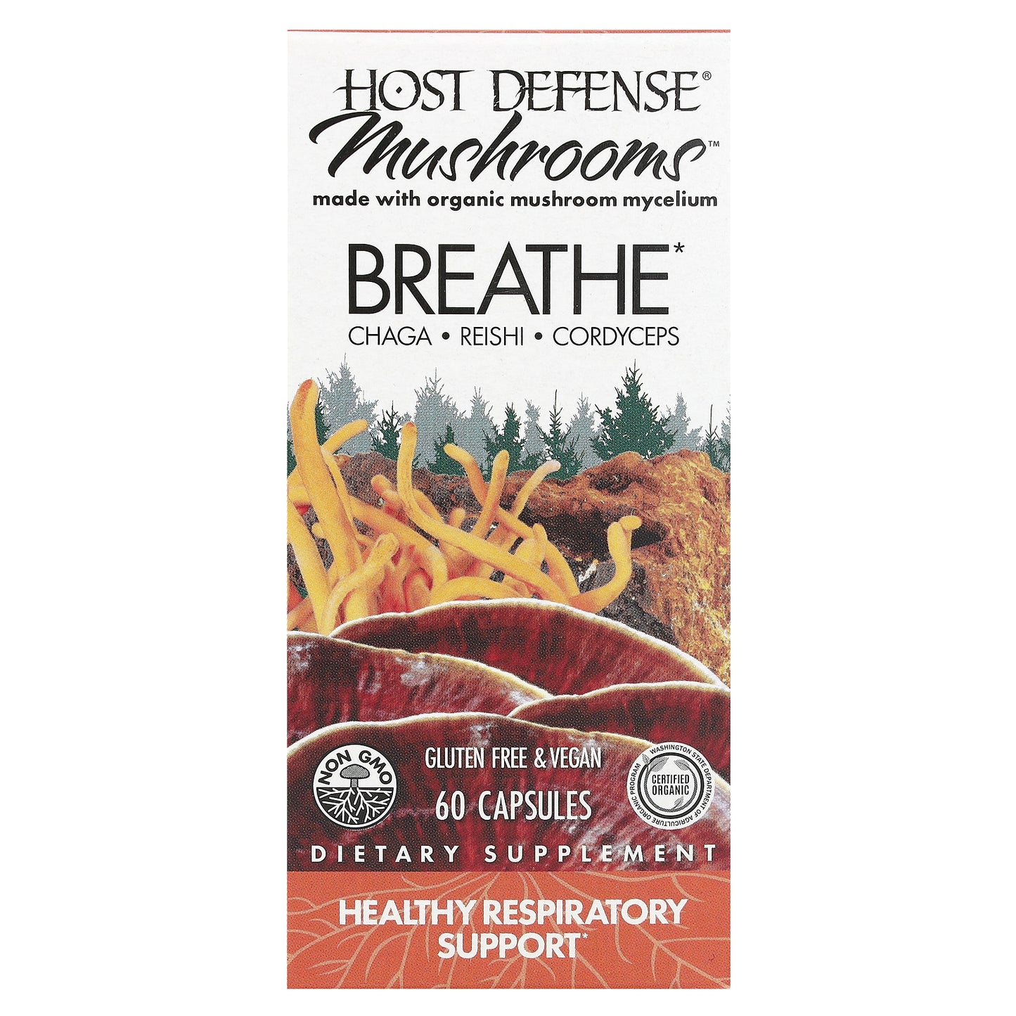 Host Defense, Host Defense Mushrooms, Breathe, 60 Capsules