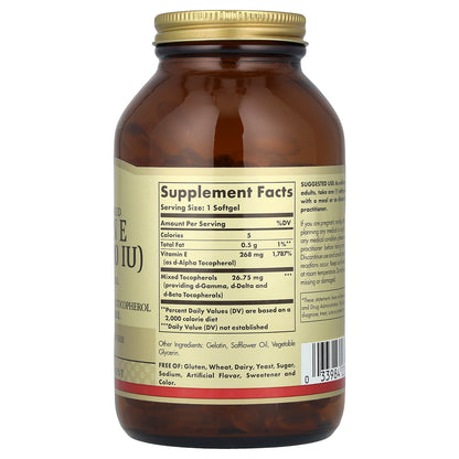 Solgar, Vitamin E, d-Alpha Tocopherol Plus d-Gamma Tocopherol, d-Delta Tocopherol and d-Beta Tocopherol, 268 mg (400 IU), 250 Softgels