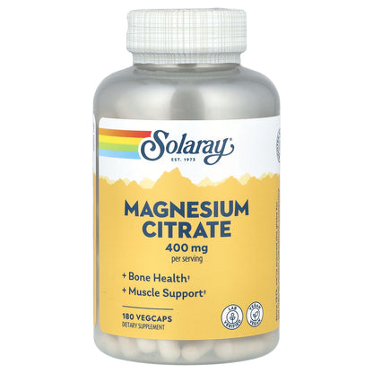 Solaray, Magnesium Citrate, 400 mg, 180 VegCaps (133 mg per Capsule)