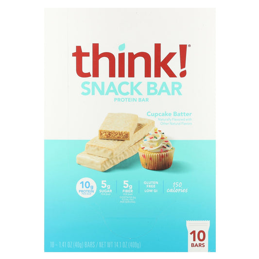 Think !, Snack Protein Bar, Cupcake Batter, 10 Bars, 1.41 oz (40 g) Each