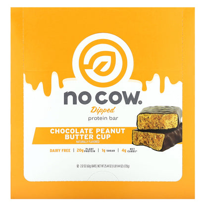 No Cow, Dipped Protein Bar, Chocolate Peanut Butter Cup, 12 Bars, 2.12 oz (60 g) Each