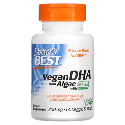 Doctor's Best, Vegan DHA from Algae with Life's DHA, 200 mg, 60 Veggie Softgels