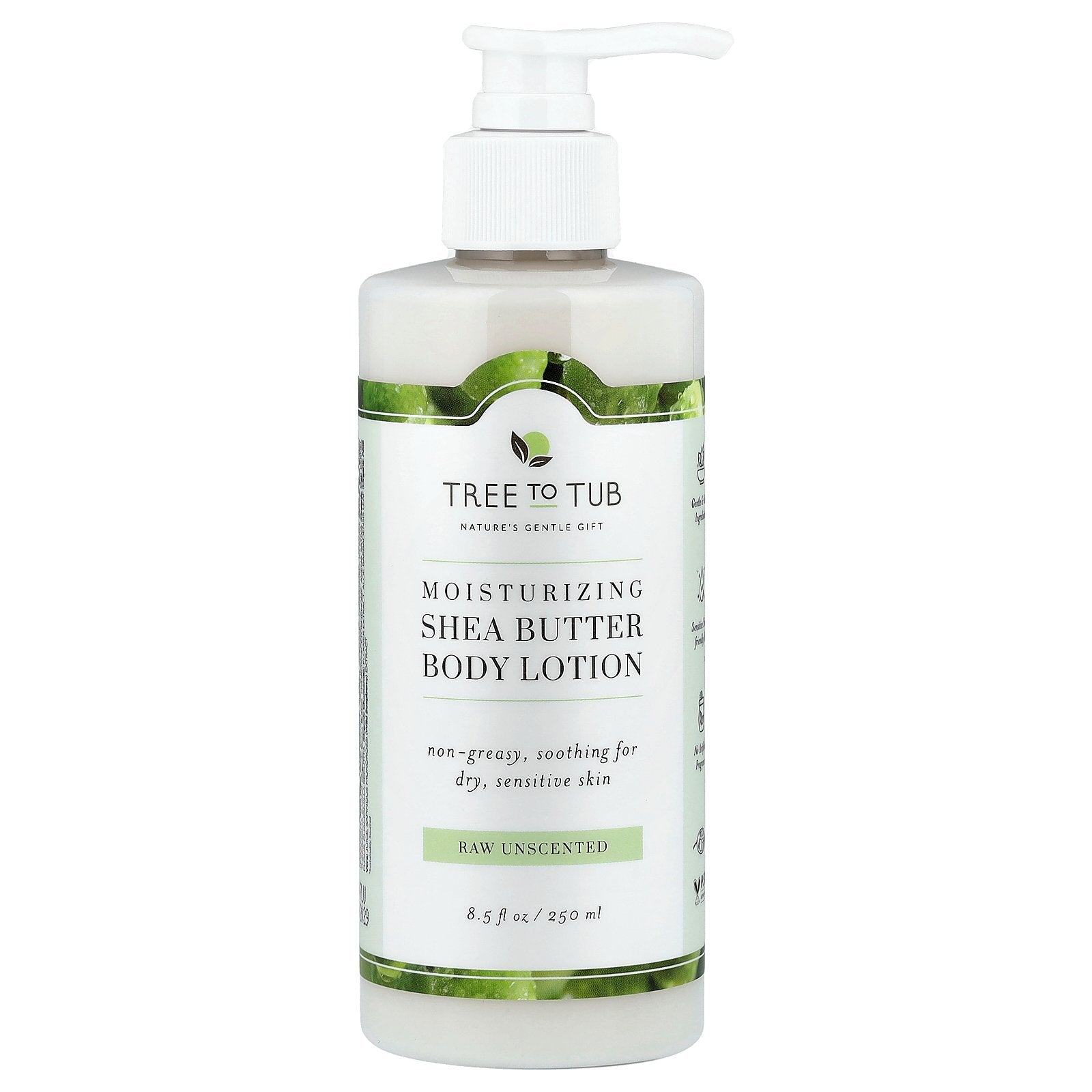 Tree To Tub, Shea Butter Moisturizing Body Lotion, For Dry, Sensitive Skin, Raw Unscented , 8.5 fl oz (250 ml)